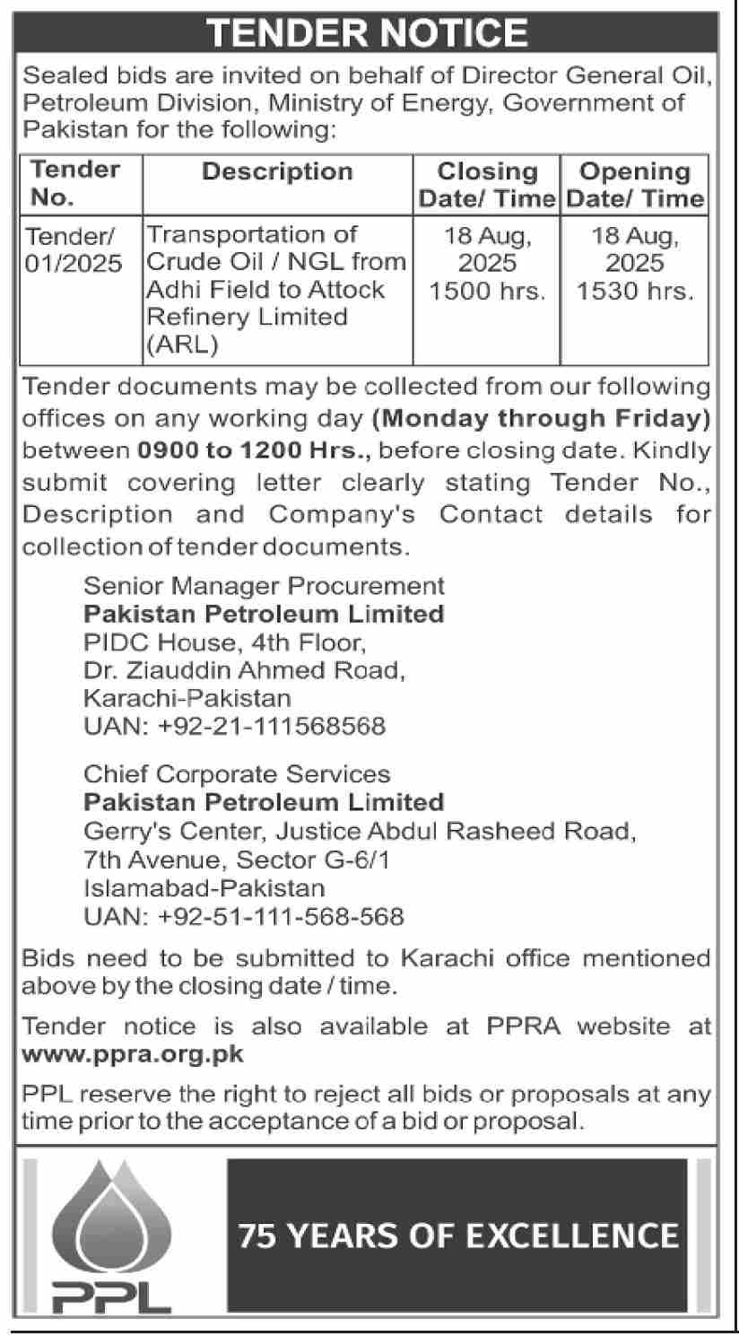 PPL Tender Notice
